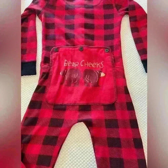 ✨Lazy One Bear Cheeks trap door kids 6 flame retardant Plaid Onesie Flapjack - Picture 3 of 8